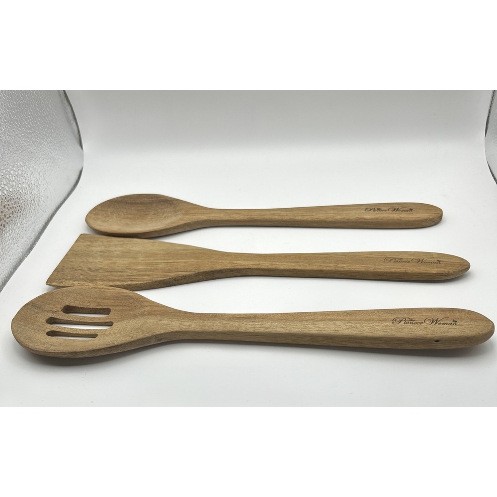 Pioneer Woman ~ Three (3) Piece ~ Wooden Utensils ~ Spoon ~ Turner ~‎ Serving